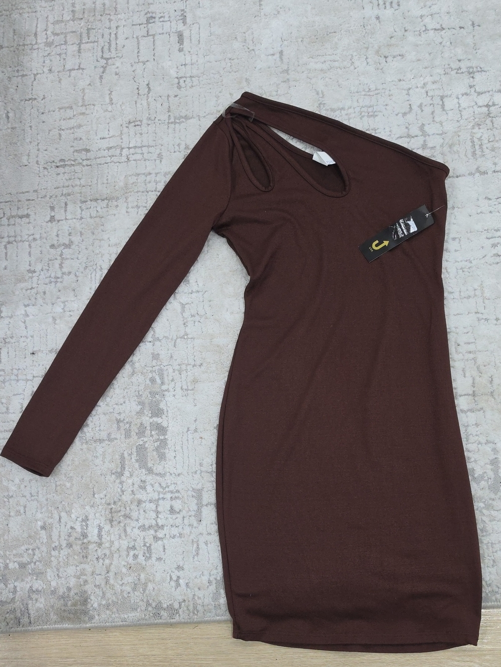 One-Shoulder Brown Cutout Bodycon Dress